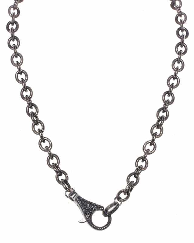 Rhodium Finish Sterling Silver Chain with Black Spinel Clasp